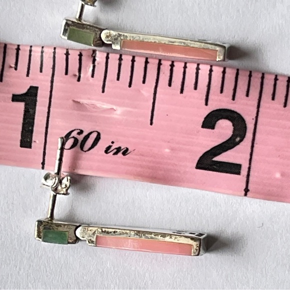 Vintage Thailand shell and Jade earrings sterling silver - Picture 3 of 5